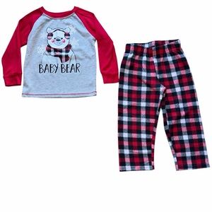 Baby Bear Pajama 2 Piece Set Toddler Size 3T Red, White, and Black Winter